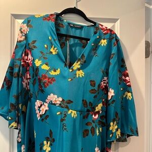 Zara Blue Floral V-Neck Blouse